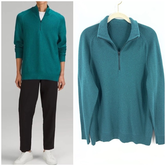 Lululemon Half Zip Sweater Mens Medium Textured Knit Organic Sporty Casual Cozy